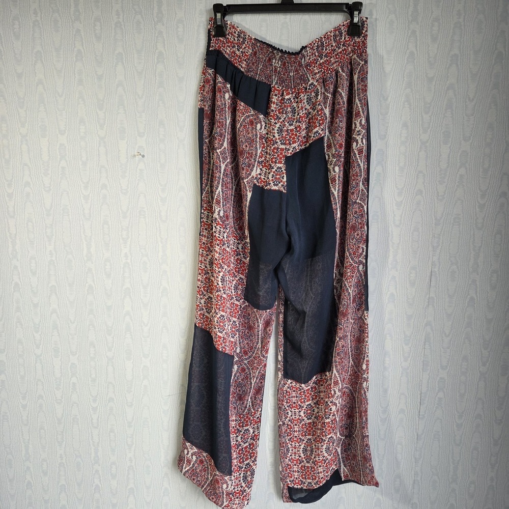 Women's Small 2 Piece Set‎ S/M Top & Pants Sheer Chiffon Smocked Swim Navy Red - Picture 3 of 10